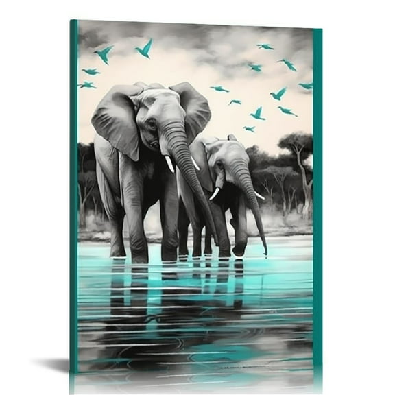 JEUXUS  Safari Canvas Wall Art Elephant Family Print Set African Animal Artwork for Home Bedroom Bathroom Office Wall Decor Ready to Hang  12x16 in