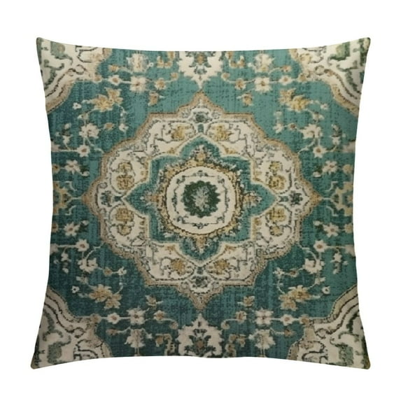 JEUXUS Sage Green Blue Boho Throw Pillow Covers Vintage Carpet Bohemian Floral Pattern Decorative Pillow Cases Outdoor Farmhouse Decoration for Sofa Couch Bed