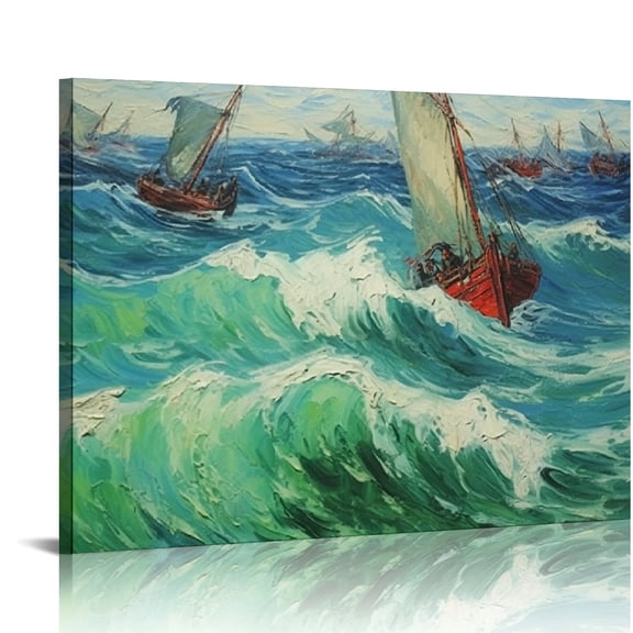JEUXUS Sailing Boats Large Modern Gallery Wrapped Seascape Giclee Canvas Prints of Van Gogh Famous Reproduction Pictures on Canvas Wall Art for Living Room Bedroom Home Decorations