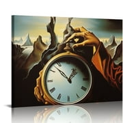 JEUXUS Salvador Dali Wall Art Dalí Melting Clock Surrealist Framed Painting Canvas Art for Bedroom Livingroom Decoration Ready to Hang 20x16 inch