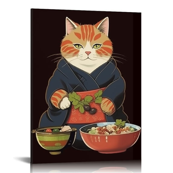 JEUXUS Samurai Cat Wall Art Prints Set of 6 Japanese Cat Posters Japan Bushido Wall Decor Kung Fu Cat Paintings Funny Cat Sushi Photo Picture Canvas Art Painting for Living Room Hallway16x20in