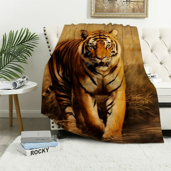 JEUXUS  Savanna Tiger Oversized Raschel Throw Blanket,