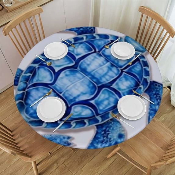RUIYC Sea Turtle Round Tablecloth Shell Watercolor Circle Table Cloth Polyester Waterproof Table Cover for Home Kitchen Dining Party Pinic Patio Outdoor Decor