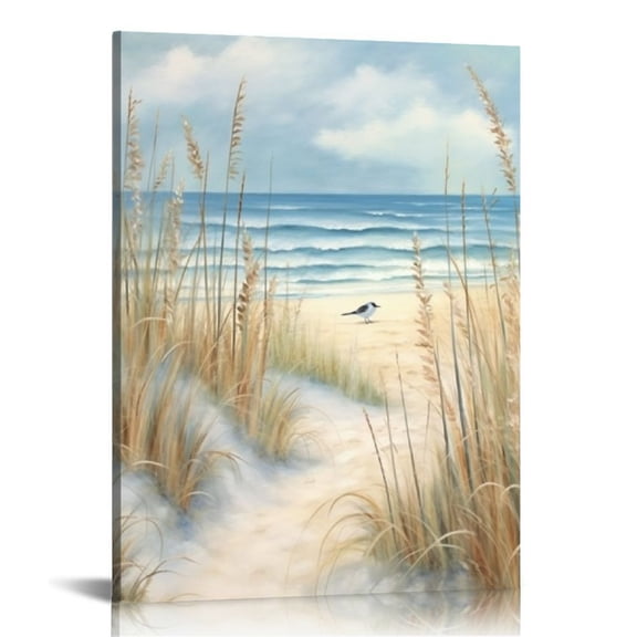 JEUXUS  Seascape Canvas Abstract Wall Art: Beach Path Artwork to The Sea Abstract Coastal Artwork Painting for Bedroom  12x16 in