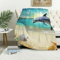 JEUXUS Seashell Starfish Tropical Palm Tree on Ocean Beach Throw Blanket,Soft Blanket Cozy Warm Fluffy Plush Blanket