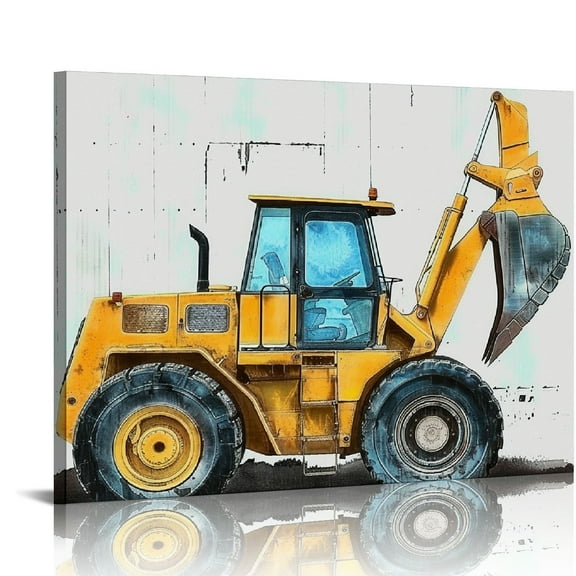 JEUXUS Set of Construction Truck Nursery Canvas Wall Art Framed Paintings Prints Watercolor Digger Dump Truck Vehicle Art Canvas Wall Decor for Home Boys Bedroom Playroom 20x16in