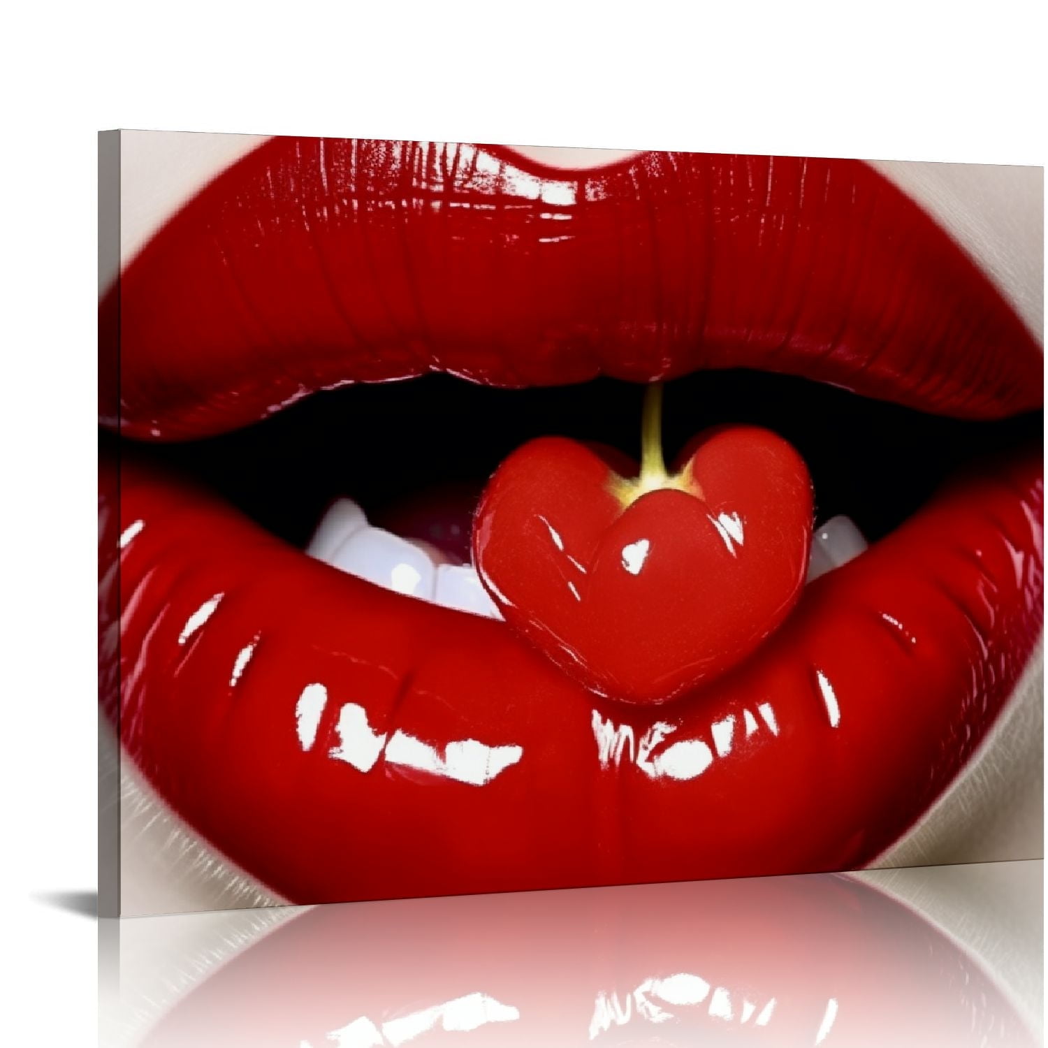 JEUXUS Sexy Red Lips Canvas Wall Art Seductive Red and Black Lips Print Wall Decor Bedroom