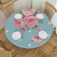 thumbnail image 1 of JEUXUS  Shabby Rose Polka Dots Round Fitted Tablecloth with Elastic Protector Table Kitchen Dinner Waterproof Oil-Proof Table Covers, 1 of 7