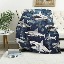 JEUXUS  Shark Pattern Blanket Throw Blanket for Shark Lovers Soft Ocean Shark Blanket for Boys Girls Fluffy Bed Blanket Soft Flannel Couch Blankets