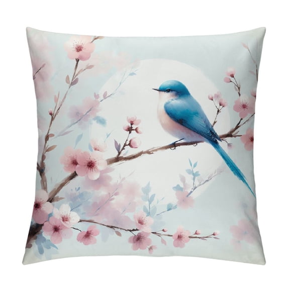 JEUXUS Short Plush Pillowcase Flower Pictures Watercolor Hummingbird for Home Decor White