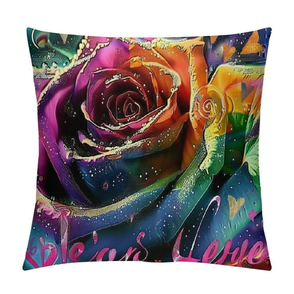 RUIYC Short Plush Pillowcase Printed on Both Sides Vibrant Graffiti Rose Large Size Colorful