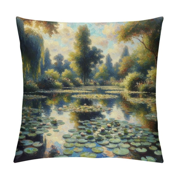 JEUXUS Short Plush Throw Pillow Cover Water Lilies 1914-22 Artwork White