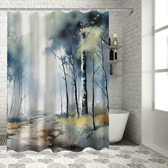 JEUXUS Shower Curtain Blue Scenery, Multiple Sizes, Waterproof and Durable White