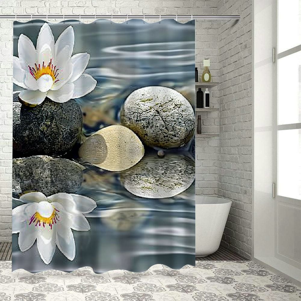 Zen Watercolor Shower Curtain - Pink Lotus Butterfly Floral Bathroom Decor 200x210cm