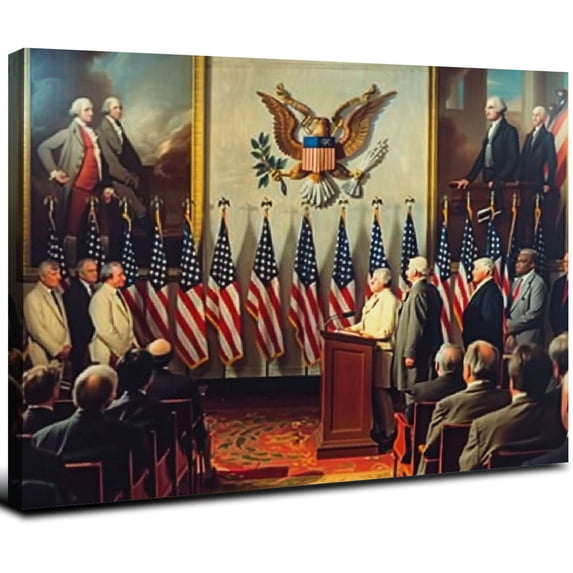 JEUXUS Signing the Declaration of Independence, 4Th July 1776, C.1817 Canvas Wall Art Print Home Decor, Artwork, 16x12inch