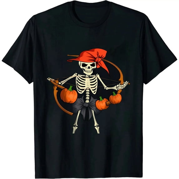 JEUXUS Skeleton Archery Halloween Pumpkin Bow Hunting T-Shirt
