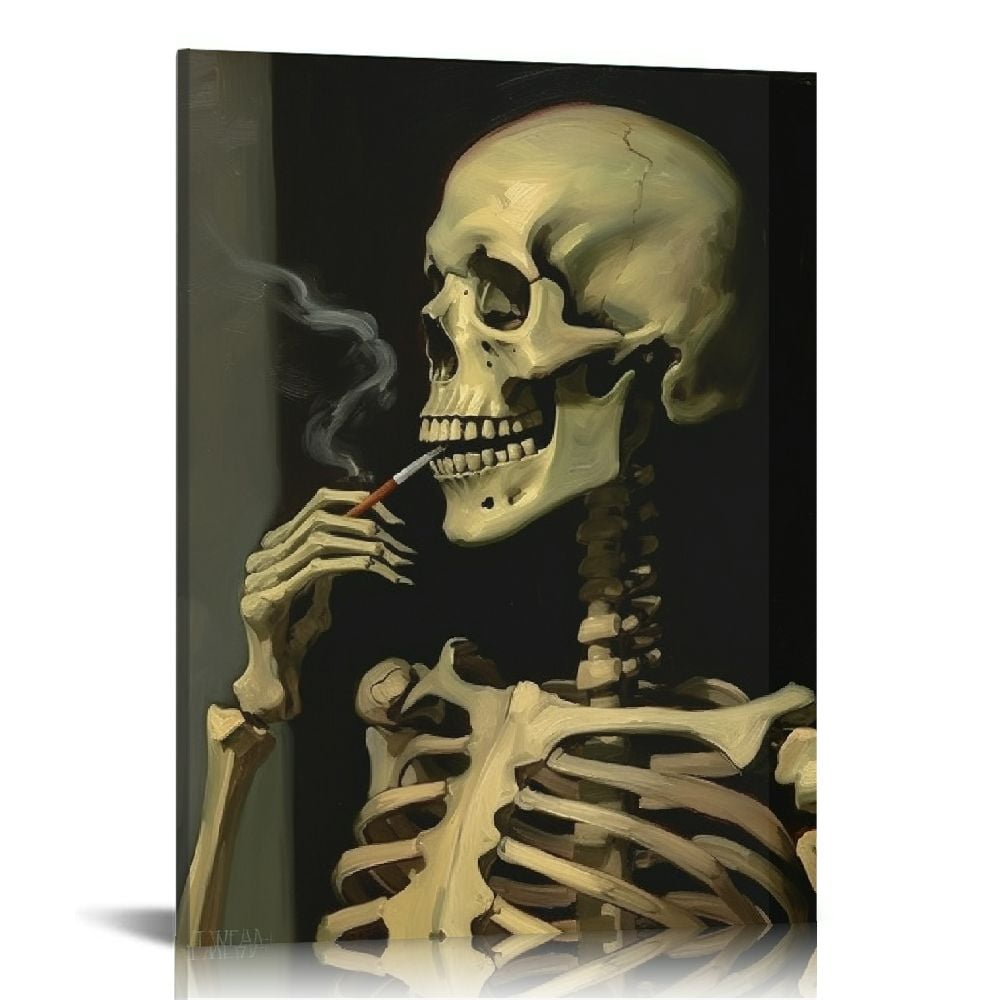 JEUXUS Skull of a Skeleton with Burning Cigarette, 1886 by Vincent Van Gogh Canvas Wall Art for