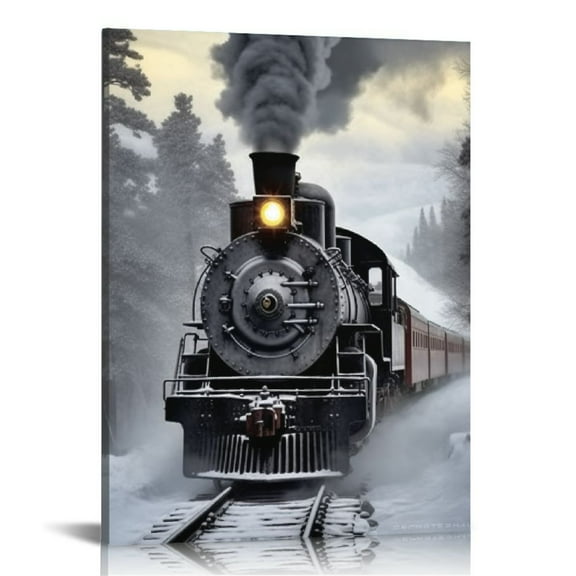 JEUXUS  Smoky Train Vintage Steam Locomotive Railroad Train Posters Room Aesthetics Canvas Prints Wall Art Eclectic Home Modern Artwork Living Room Bedroom Decor Gift 16x20 in