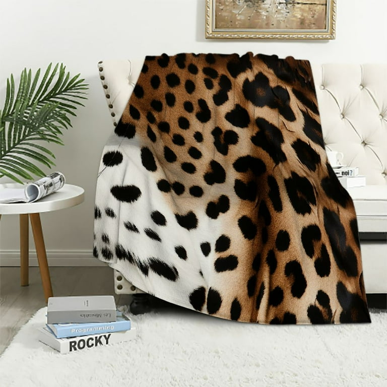 JEUXUS Snow Leopard Blanket Cozy Luxury Throw Blanket Velvet Reversible Mink Blanket for Couch Sofa Bed and Living Room Decor