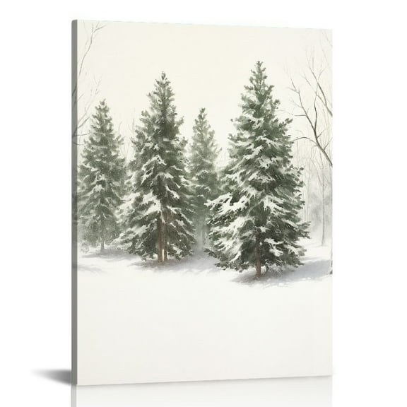 JEUXUS  Snowy Evergreen Trees , Winter Forest Wall Art,Christmas Watercolour Painting, Winter landscape, Snowy Pine tree poster Winter Forest Landscape,Christmas Pine Trees In Winter