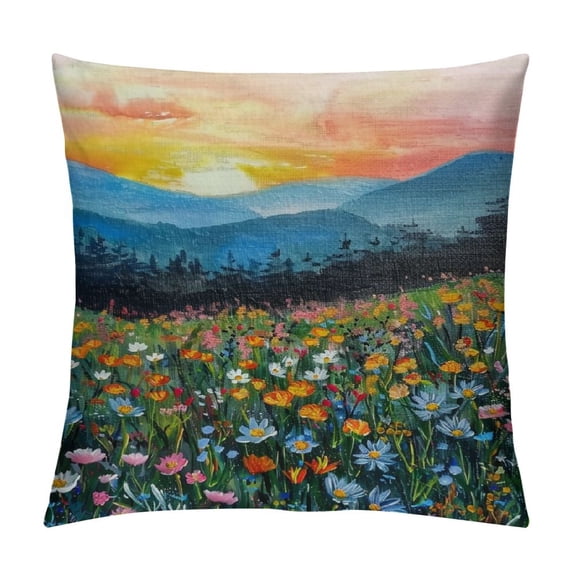 JEUXUS Soft and Durable Short Plush Pillowcase - Colorful Floral Watercolor Pink and Blue Flower Painting - Spring Flower Pictures White