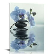 JEUXUS Spa Bathroom Wall Art Blue Orchid Flowers and Zen Stones on Water Pictures Print on Canvas Framed Artwork for Yoga Zen Room Decor (Zen-3)