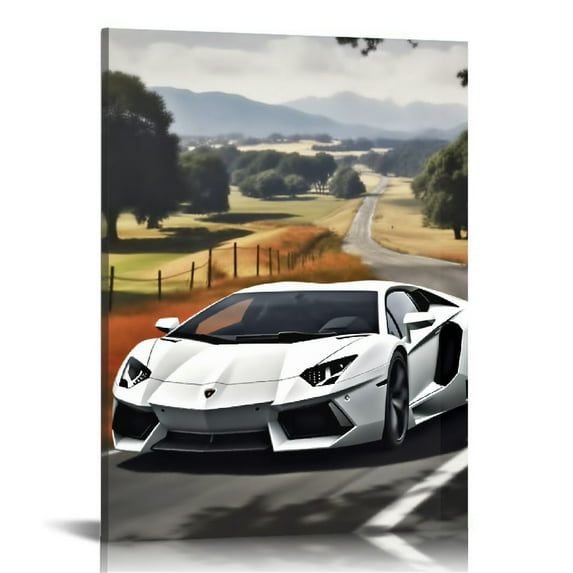 JEUXUS Sports Car Canvas Wall Art Framed Colorful Supercar Painting Picture Racing Car Garage Wall Decor Black and White Themed Modern Canvas Prints for Boys Room Men Bedroom Office