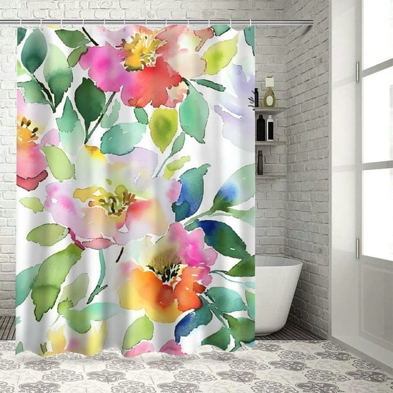 JEUXUS Spring Colorful Floral Seasonal Decorative Home Bathtubs Bathroom Curtain Decoration White