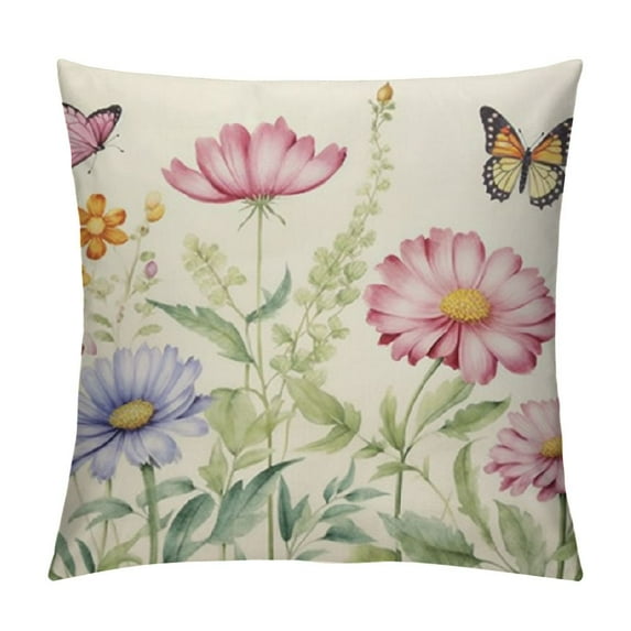 JEUXUS Spring Colorful Flowers Eucalyptus Butterfly Throw Pillow Cover, Spring Cushion Case for Sofa Couch
