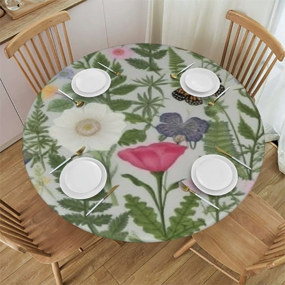 JEUXUS Spring Floral Round Tablecloth Watercolor Flower Butterfly Leaf Decorative Table Cloth Rustic Vintage Resistant Circle Table Cover for Home Kitchen Dining Room Outdoor Decor