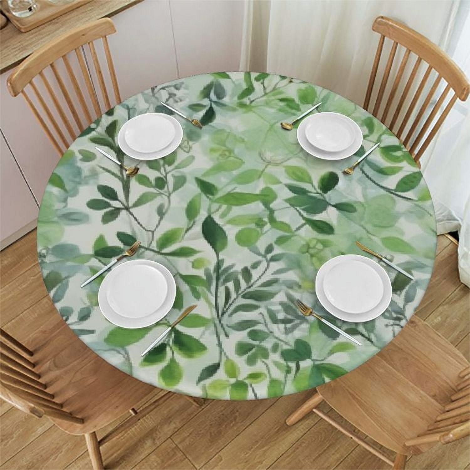 JEUXUS Spring Floral Teal Sage Green Table cover Round Watercolor