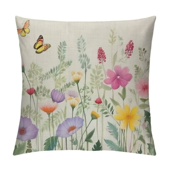 JEUXUS Spring Flower Pillow Covers Wildflower Floral Plant Outdoor Farmhouse Decorative Cushion Case for Couch Home Sofa Living Room