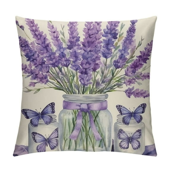 RUIYC Spring Pillow Covers Lavender Flower Throw Purple Cushion Case Farmhouse Decor for Couch Sofa