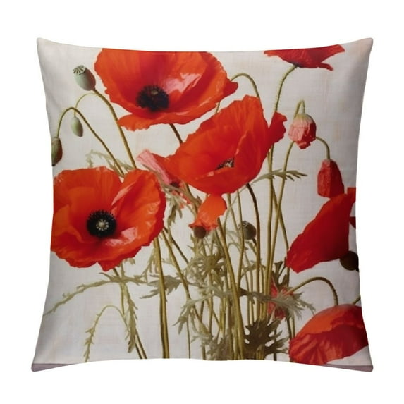 RUIYC Spring Pillow Decorative Throw Pillow Cover, Poppy Flowers Red Beautiful Bloom Blossom Double Sided Square Pillow Case Pillowcase Sofa Cushion