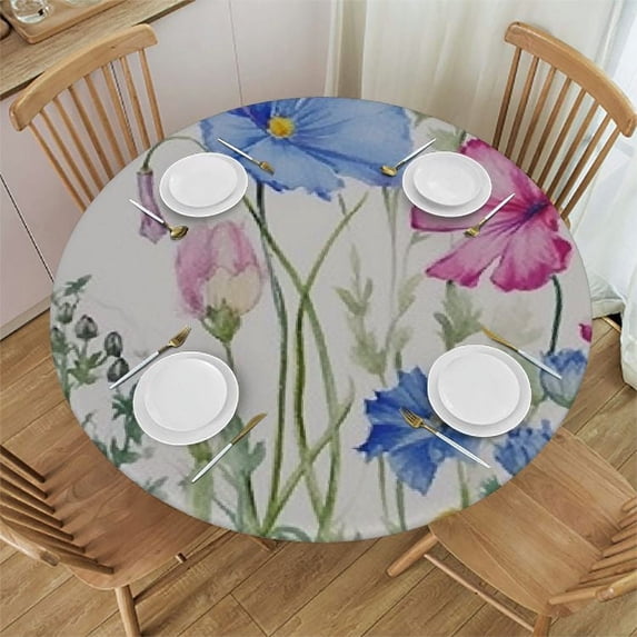 JEUXUS Spring Summer Floral Flowers Tablecloth Poppy Bellflower Bloom Decorative Table Cloth Wildflower Dining Table Cover, Butterfly Seasonal Dinner Party Picnic Decoration