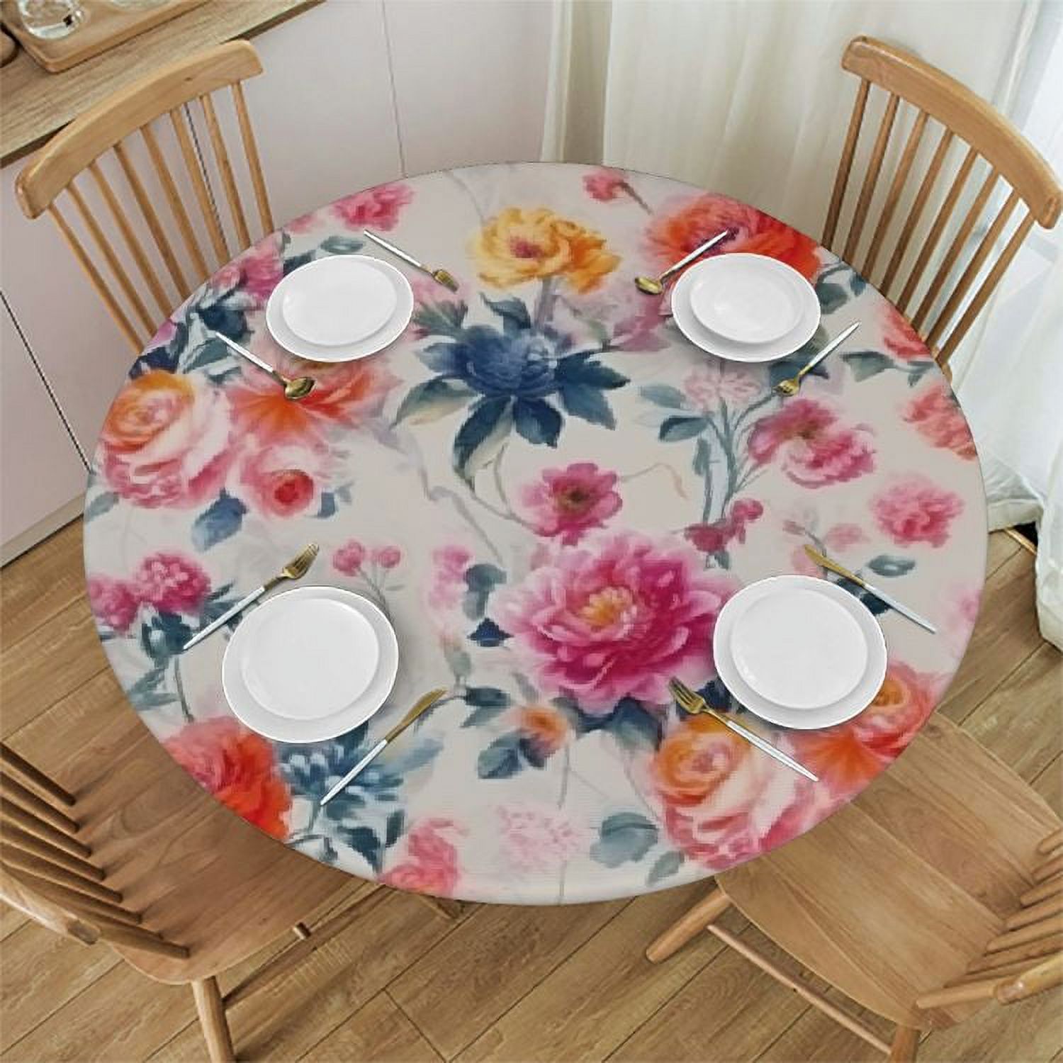 Round Table Covers Patterns JEUXUS Spring Summer Floral Leaf Round Table cover Vintage Flower Table ...