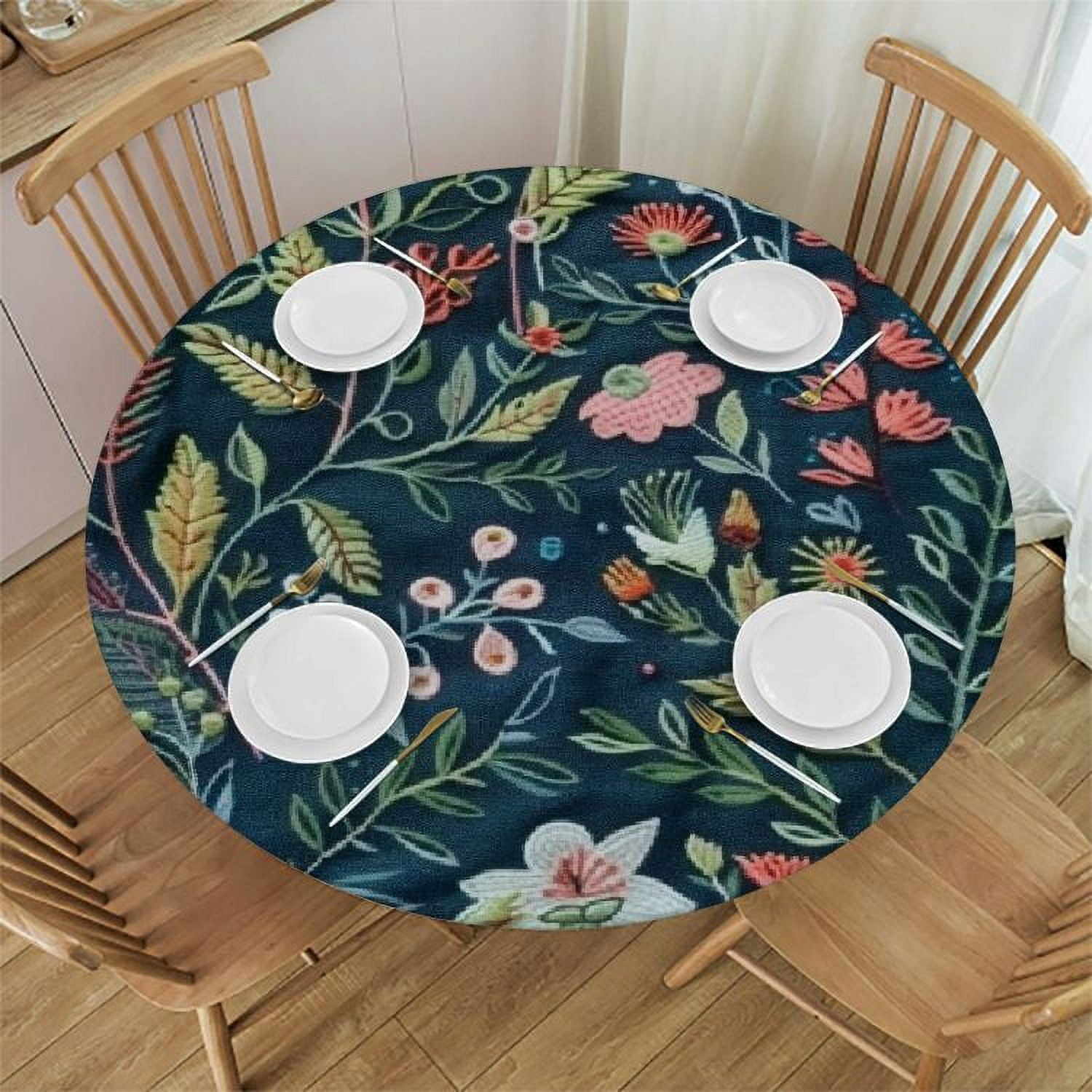 JEUXUS Spring Summer Floral Tablecloth Round Farmhouse Navy Blue ...