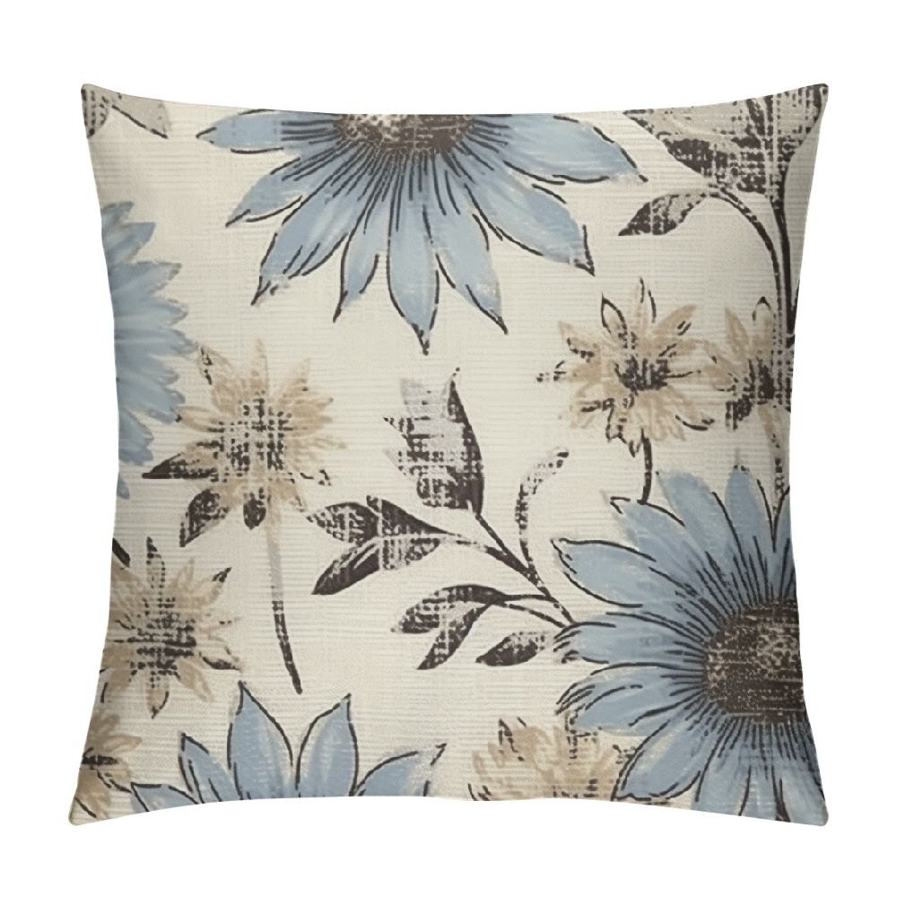 JEUXUS Spring Summer Sunflower Pteridophyte Blue Throw Pillow Covers
