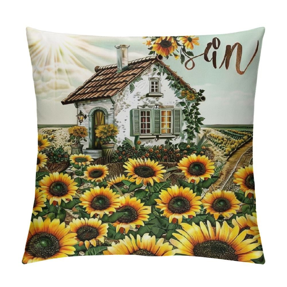 JEUXUS Spring Summer Sunflower Throw Pillow Covers,Yellow Flowers Pillow case Farmhouse Black