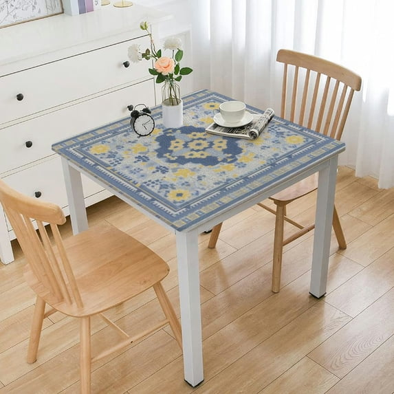 JEUXUS Square Fitted Tablecloth - Printing Square Table Cover for Dining Table, 100% Polyester Fiber, Water Resistant, Wrinkle Resistant, Easy to Clean, Fits 44in-60in Square Tables White