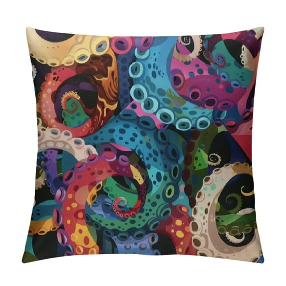 RUIYC Square Throw Pillow Covers Cartoon Colorful Octopus Pattern Pillow Cases Decorative for Home Bedroom Sofa Pillowcases Standard