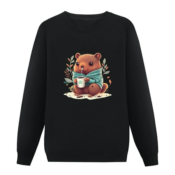 JEUXUS Squirrel Drinking Coffee Cup Lover Funny Coffee Drinking Pullover