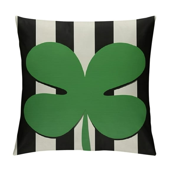 JEUXUS St Patricks Day Clover Black Stripes Throw Pillow Cover, Shamrock Cushion Case Decoration for Sofa Couch
