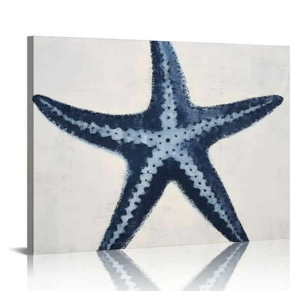 JEUXUS Starfish Canvas Wall Art Blue And White Painting Pictures Coastal Artwork for Living Room Bathroom Bedroom Decor