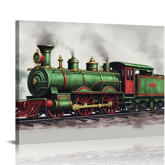 JEUXUS Steam Engine Canvas Wall Art Watercolor Transportation Train Canvas Painting Locomotive Prints for Home Boys Bedroom Wall Decor Framed Artwork Gifts