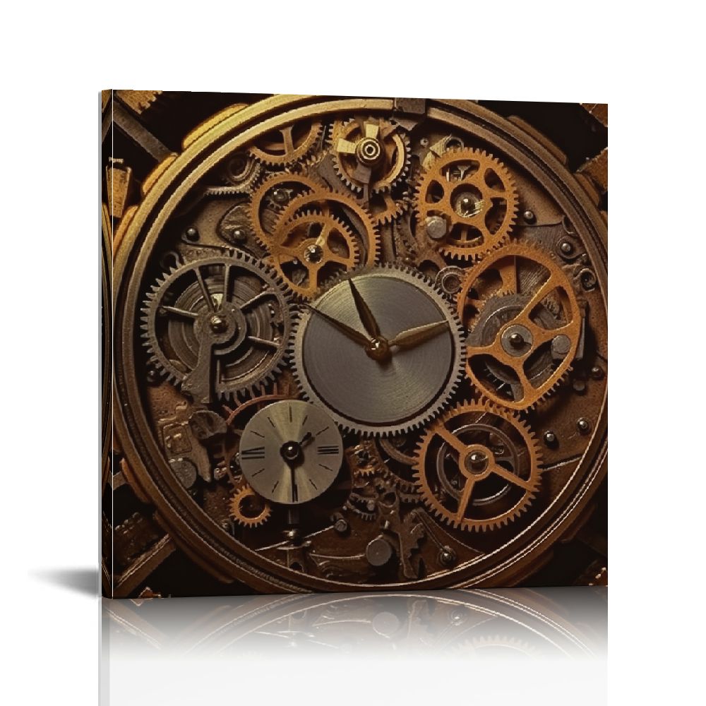 JEUXUS Steampunk Canvas Wall Art Industrial Engines Picture Prints Black Gold Painting for Man