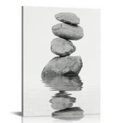 JEUXUS Stones Bathroom Decor Canvas Wall Art Painting,Stones Pebbles Zen Reflection Canvas Prints Artwork Home Decor for Living Room, Kitchen, Office, Framed Ready to Hang