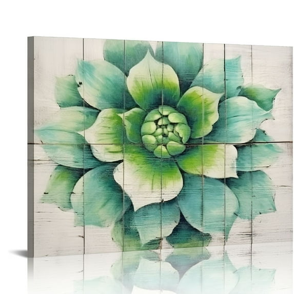 JEUXUS Succulent Wall Art for Living Room Bathroom Wall Decor Watercolor Style Green Plant Canvas Prints Modern Botanical Simple Still Life Flowers Home Office Decor Picture