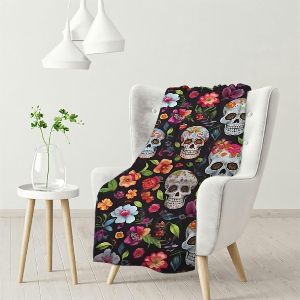 JEUXUS Sugar Skull Blanket,Soft Lightweight Cozy Warm Throws Blankets