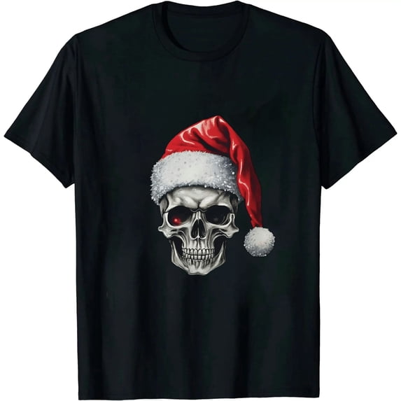 JEUXUS Sugar Skull with Santa Hat Tee Christmas Pajama Xmas Gifts T-Shirt